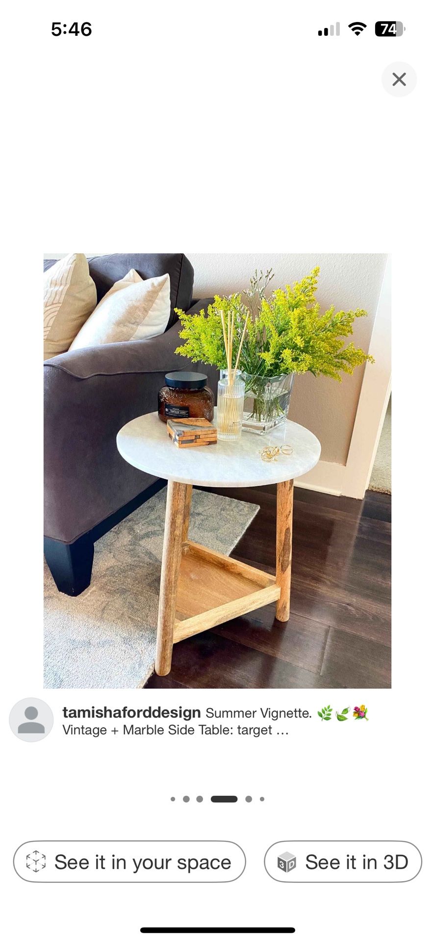Lanham Marble Top Side Brown Table