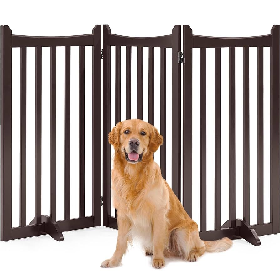 Extra Tall 36" Tall Freestanding Gate, 3-Panel Wooden Dog Fence with 2 Support Feet, Folding Dog Gate for Indoor, Stairs, Doorways