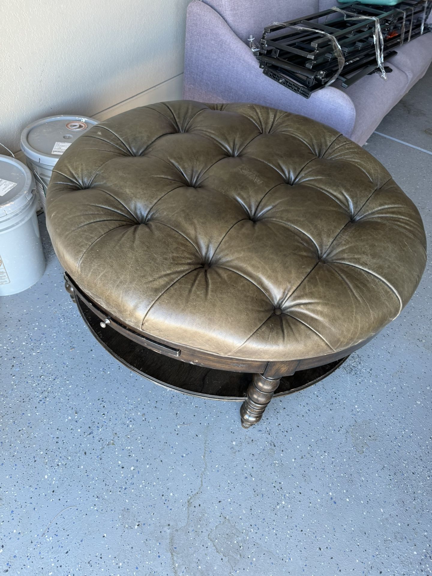 Vintage Green Leather Center Console Table Couch
