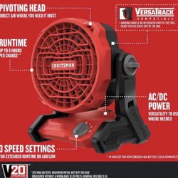 CRAFTSMAN V20 Cordless Jobsite Fan Tool Only CMCE001B 650 CFM 3-Speed New