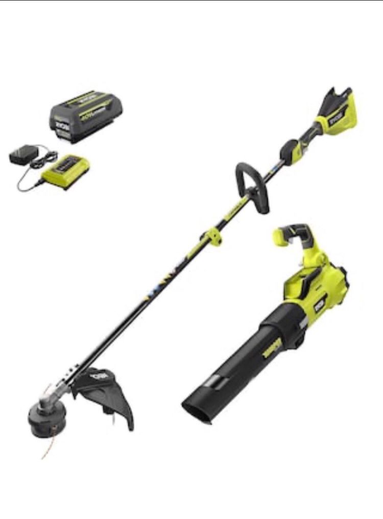 RYOBI 40V Cordless Battery Attachment Capable String Trimmer and Leaf Blower Combo Kit (2-Tools) w/ 4.0 Ah Battery & Charger