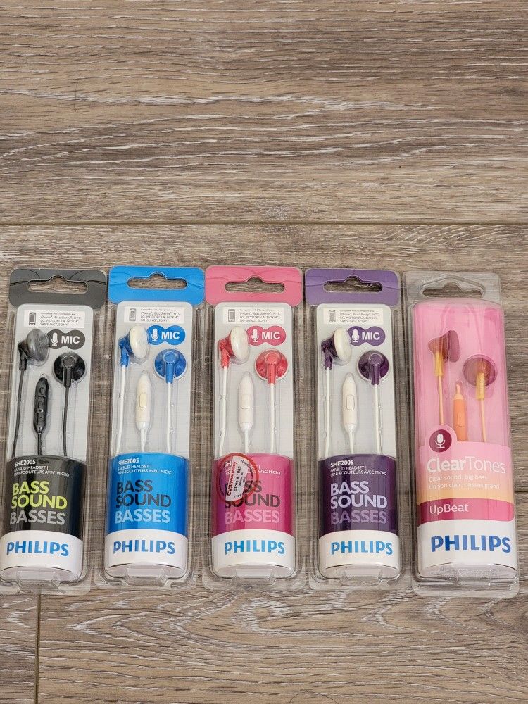 Philips Bass Sound SHE2005 Earbuds Headset W/Mic New