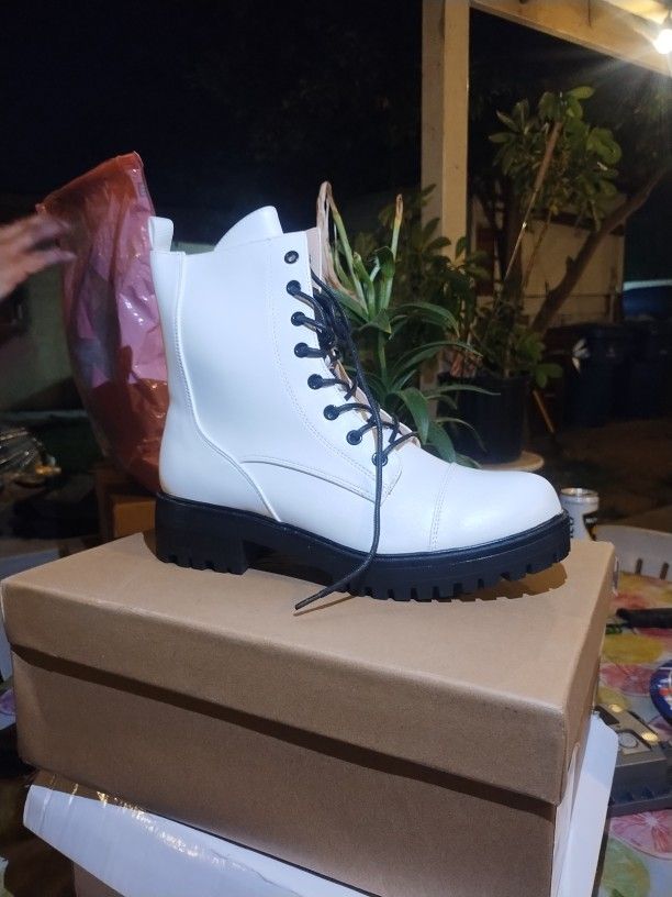 White Combat Boot