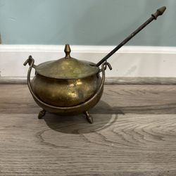 Brass Smudge Pot/Cauldron and Pumice Wand,  6" Tall, 6" Wide
