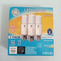 GE LED Bright Stik Light Bulbs, 60 Watt Replacement, 800 Lumen, Soft White, 3-Pack
