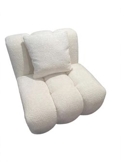 White Boucle Accent Chair with Pillow - Modern Bubble Lounge Chair