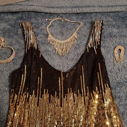 Sequin mini dress with accessories