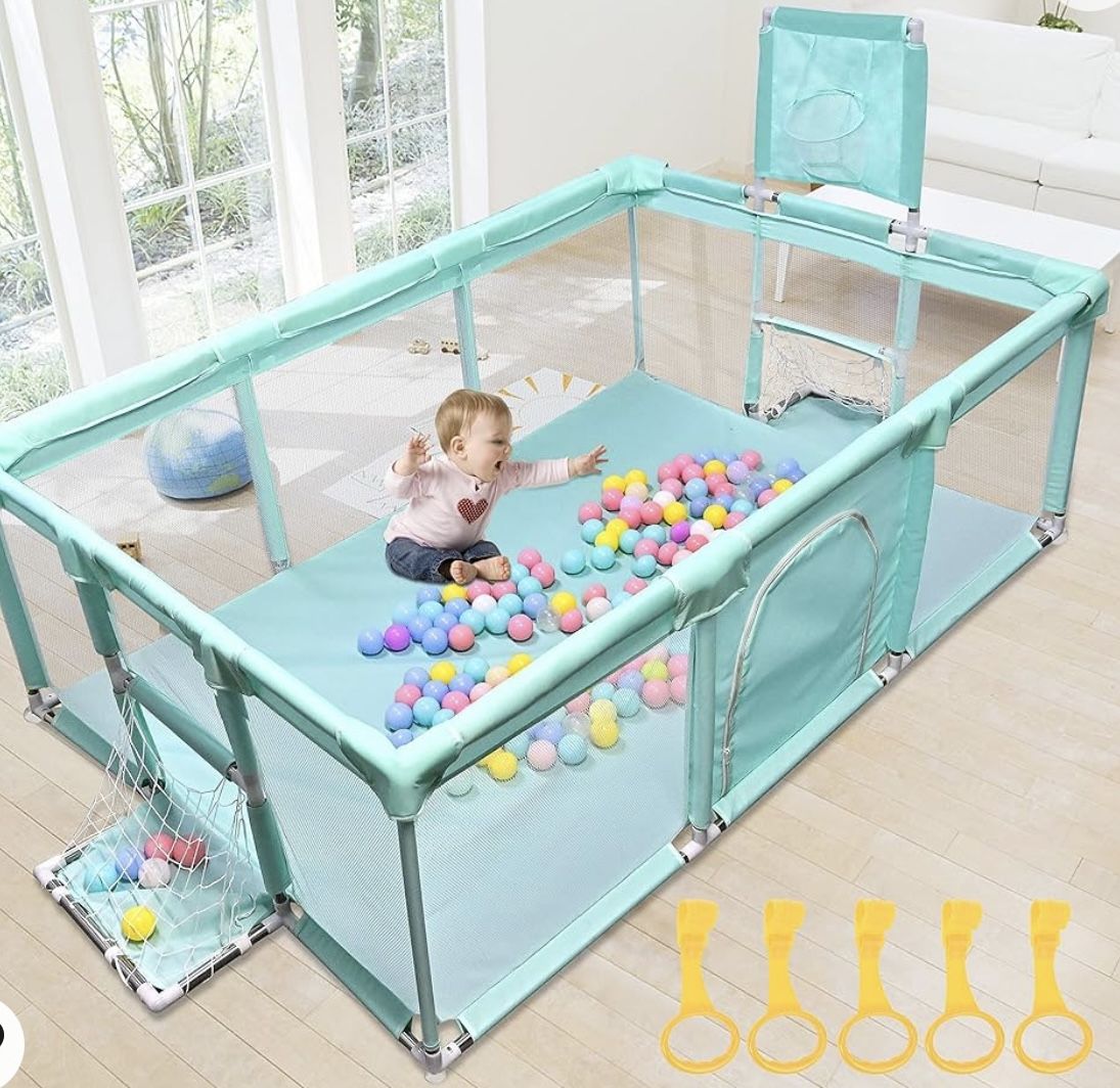 Extra Large Playard, Playpen for Babies and Toddlers, with 50pcs Balls and 5 pcs Pull Up Rings