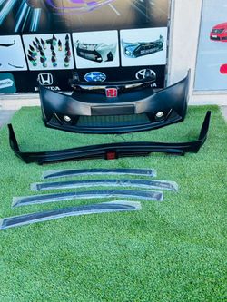 Fits 06-11 Civic Mugen RR Front Bumper ABS + REAR LIP +DOOR VISOR 4 door only fit