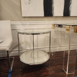Set Of 2 Chrome Glass Side Tables 24" Round