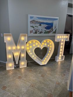 Marquee 4 foot M and T letters including heart shape