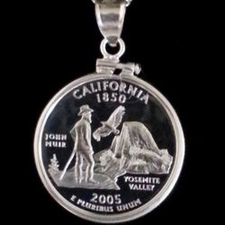 Solid Real Silver California Coin Pendant