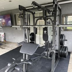 Vesta Fitness Smith Machine 2001 w/Bench Attachment | 230lb Bumpers Weights | 7ft Olympic Bar | Fitness | Gym Equipment | FREE DELIVERY 🚚 
