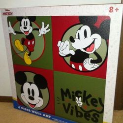 Mickey Mouse 4 Piece Canvas Wall Art! Brand New! 