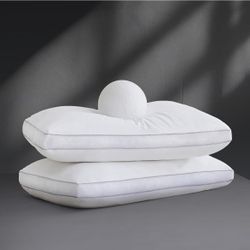 FZZOR Goose Down Feather Pillows Queen Size Set of 4 Pack (20x30in) White Breathable Fluffy Hotel Collection Bed Pillows for Sleeping Medium Firm Supp