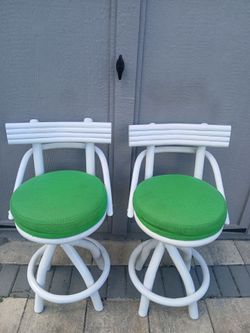 Vintage MCM Rattan Swivel Barstools