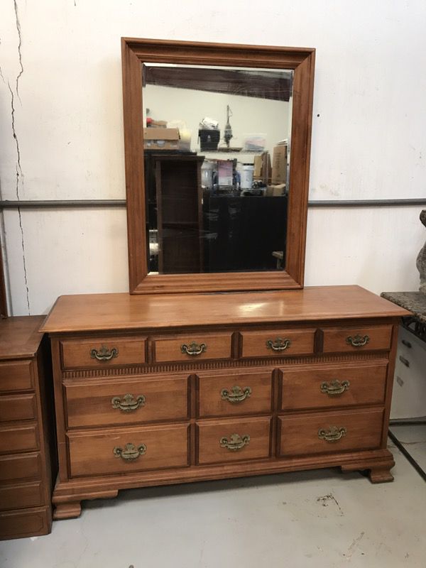 Young Republic Tell City Chair Co Solid, Solid Maple Dresser With Mirror