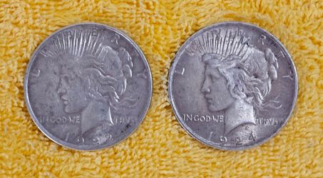 Genuine 1922 & 1924 Peace Silver Dollars