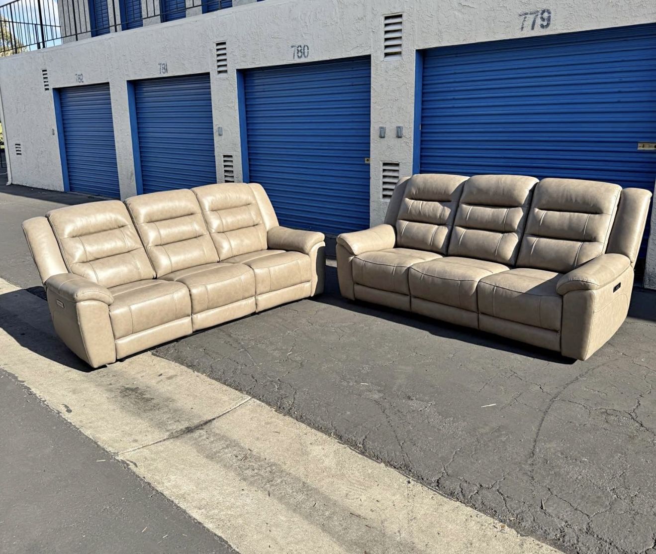 Set of 2 – Mason Leather Power Reclining Sofas w/ Power Headrests (Brand New)