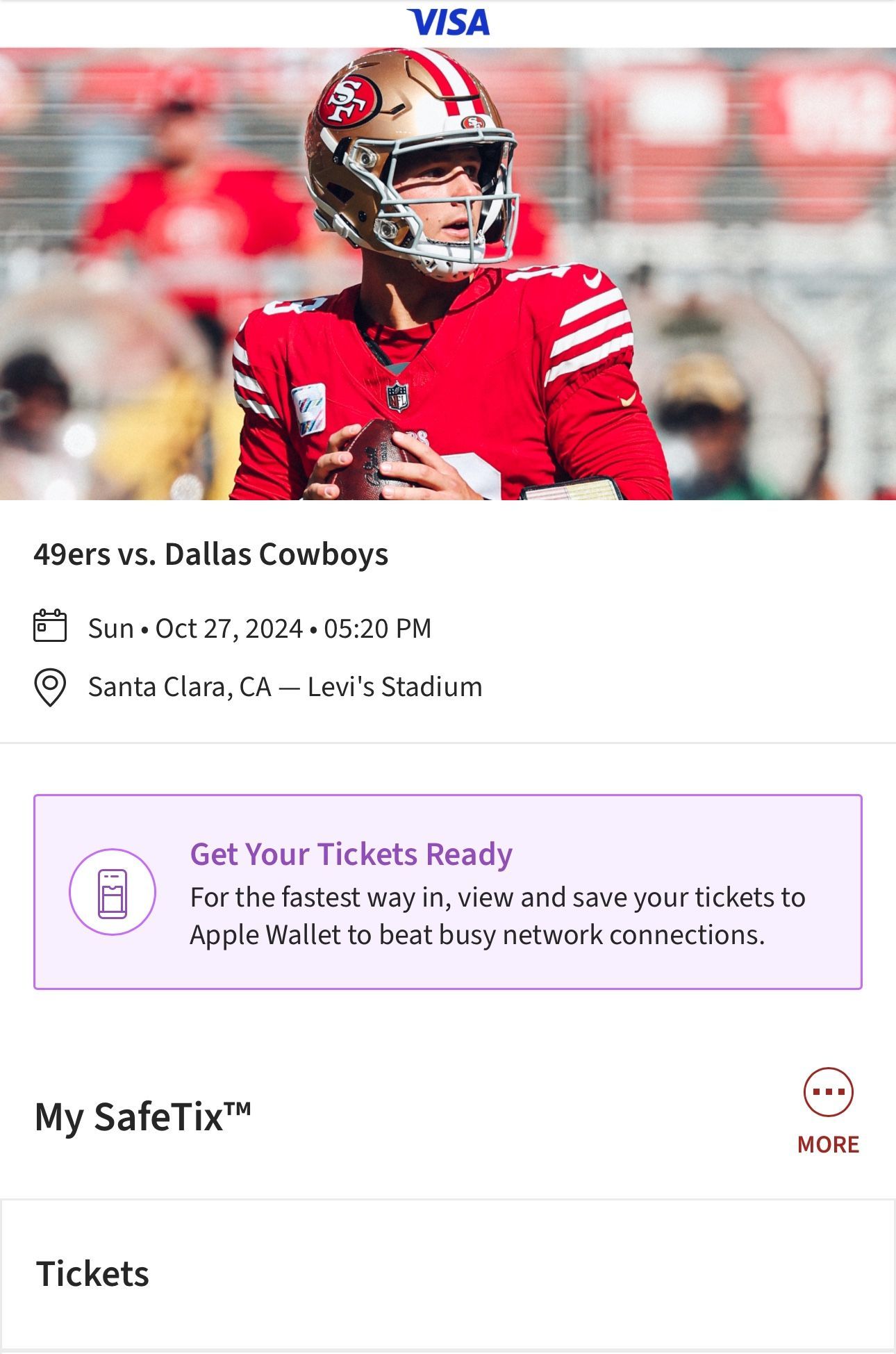 49ers vs Dallas 4 Tickets Section 106 Row 28 $235 each
