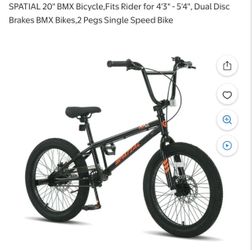 SPATIAL 20" BMX Bicycle,Fits Rider for 4'3" - 5'4", Dual Disc Brakes BMX Bikes,2 Pegs Single Speed Bike