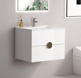 24'' Bathroom Vanity Cabinet with Sink Como, Wall Mounted Floating Cabinet with 2 Drawers, Soft-Close System, Metal Handles,U-Shaped Drawer Design(Whi