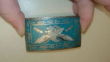 Vintage Mexico Cobre Turquoise Chip Inlay Eagle Belt Buckle Southwestern Western