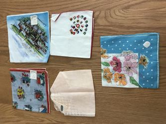 5 Vintage Swiss souvenir handkerchiefs