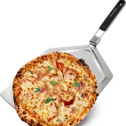 Checkered Chef Pizza Peel - Extra Large, Stainless Steel Metal Pizza Paddle with Folding Handle, Outdoor Pizza Oven Accessories - 13 Inch x 15 Inch