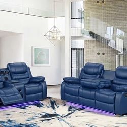 Sofá Y loveseat Azul. Reclinables. Ask For Price 