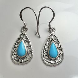 Turquoise Sterling Silver Earrings Southwestern 