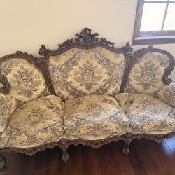 Vintage Carved Wood Sofa & Chair Set