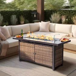57 in. 50,000 BTU Propane Gas Fire Pit Table with Glass Wind Guard
