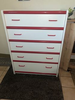 Vintage Red and White Dresser