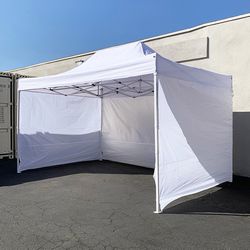 (Brand New) $165 Heavy-Duty 10x15 ft with (3 Sidewalls) EZ Popup Canopy Outdoor Gazebo, Carry Bag (Black, White) 