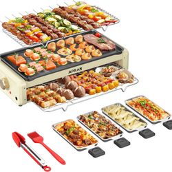 Aoran Electric Smokeless Grill, 1800W Nonstick Indoor Griddle Pan, Multifunctional Skillet for Frying, Baking, Stewing, Easy to Clean, Adjus