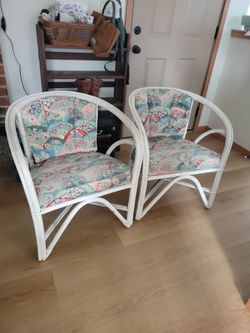 Set 2 Bamboo Rattan Wicker Chairs