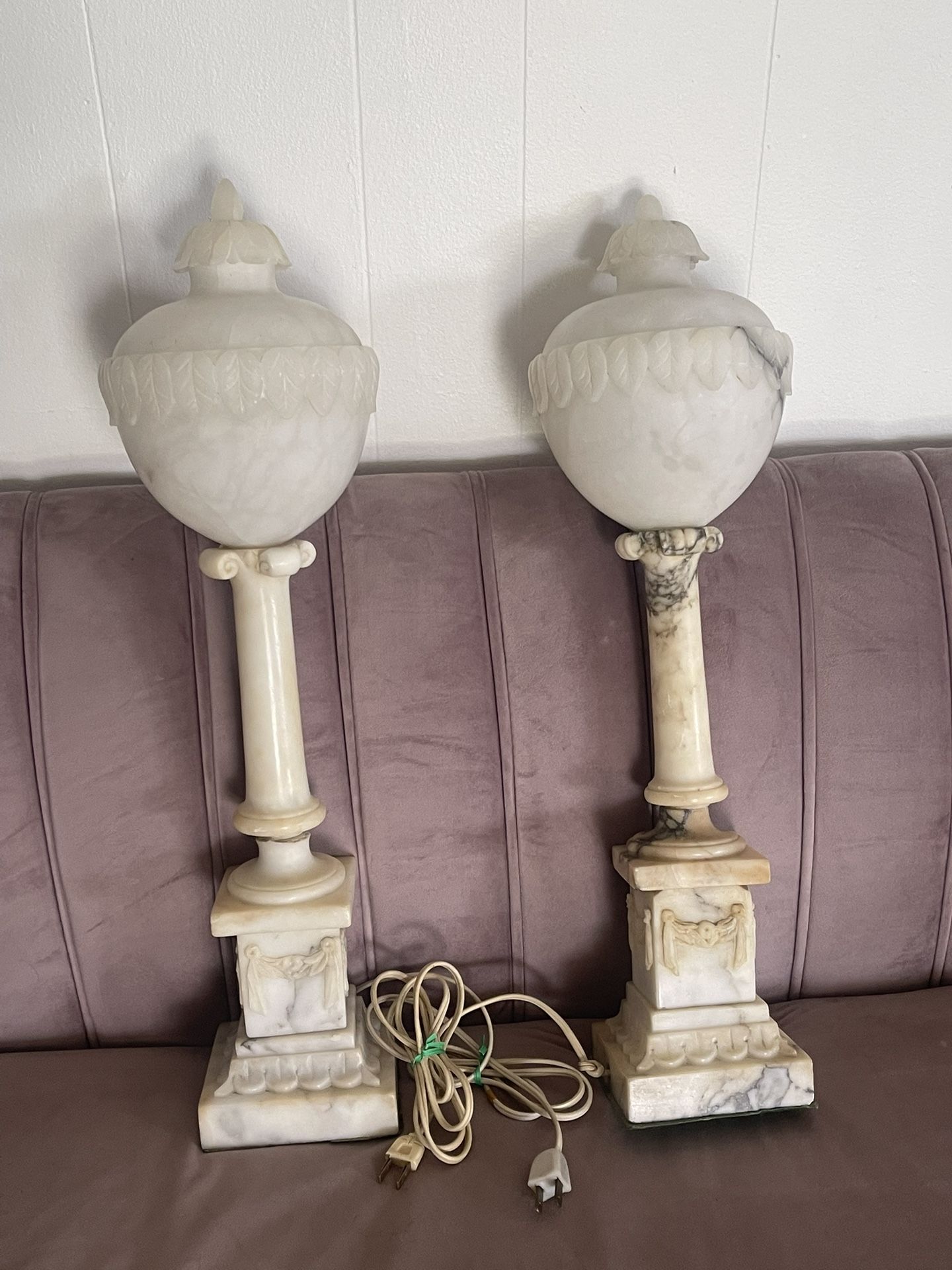 Neo-Classical ANTIQUE Italian ALABASTER Marble 2ft Urn Lamps