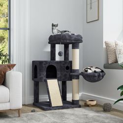 36" Cat Tree for Small Cats, Multi-Level Cat Condo with Scratching Posts, Ramp and Top Perch, Soft Plush Cat Climbing Tower, Blue