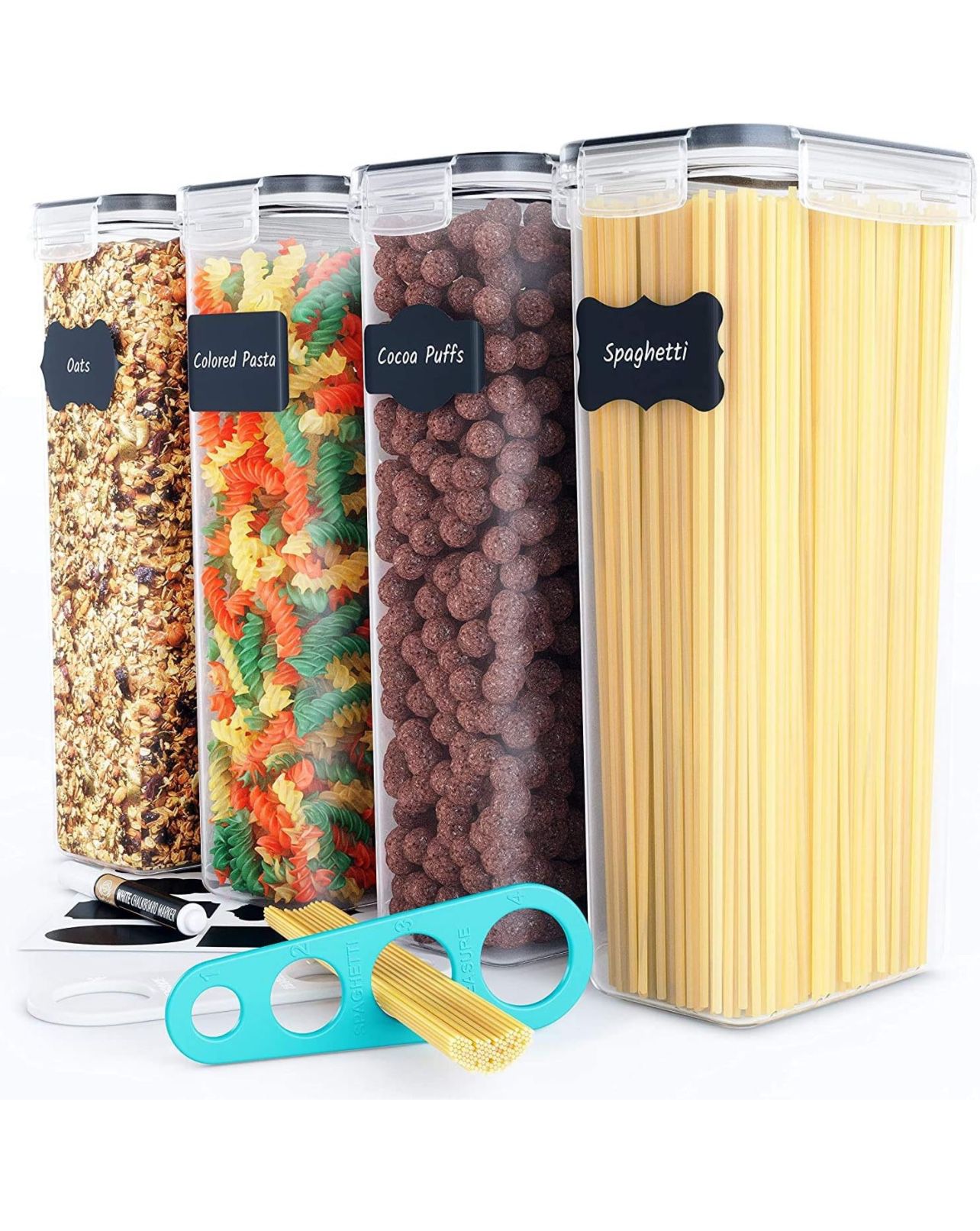 Chef's Path Airtight Food Storage Containers (Set of 4, 2.8L) - Tall for Pantry & Kitchen Organization, Pasta, Spaghetti, Noodles, Cereal - Lids, Nood
