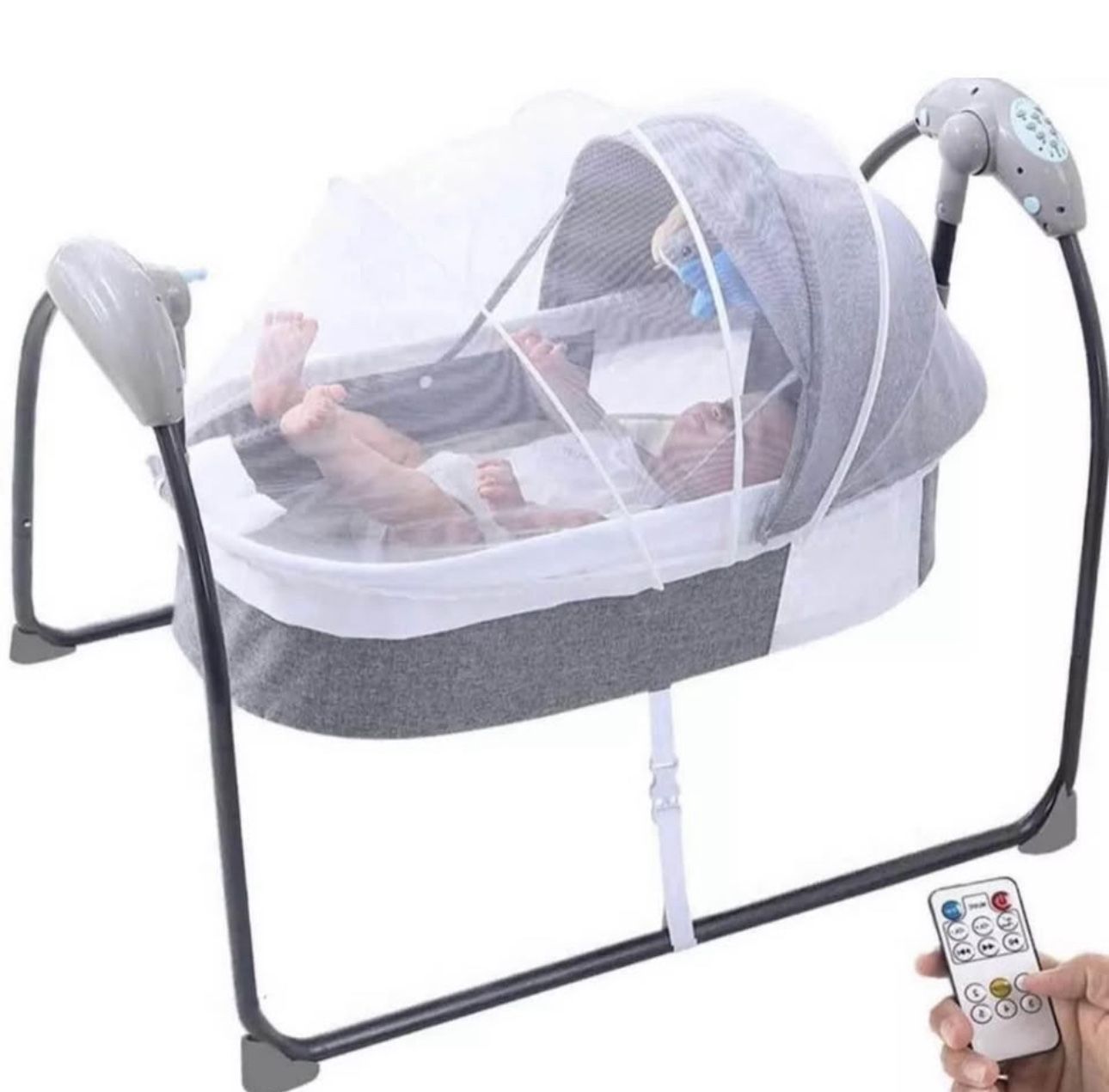 Electric Baby Crib Cradle Bluetooth Music Infant Auto-Swing Bed Rocker