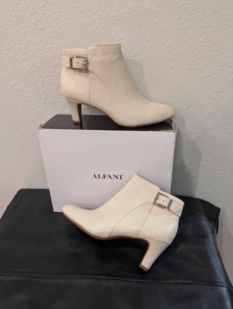 Alfani Ivory Leather Women's Ankle Boots