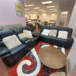 *Manager's Special!!!*---Sophisticated Santiago Black Leather Reclining Sofa/Loveseat Sets---Only $1199!!!---Delivery/Financing Available🤠