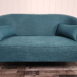 Like New - Teal Color Small Modern Loveseat With Pillows