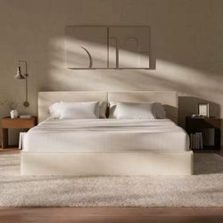 Cloud Queen Platform Bed Frame with Pillow Headboard 6-Inch, Easy Assembly, Noise-Free Stability (Beige)