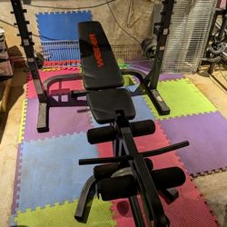 Weight Bench With Rack, Weights, Bar And Dumbbell Bars