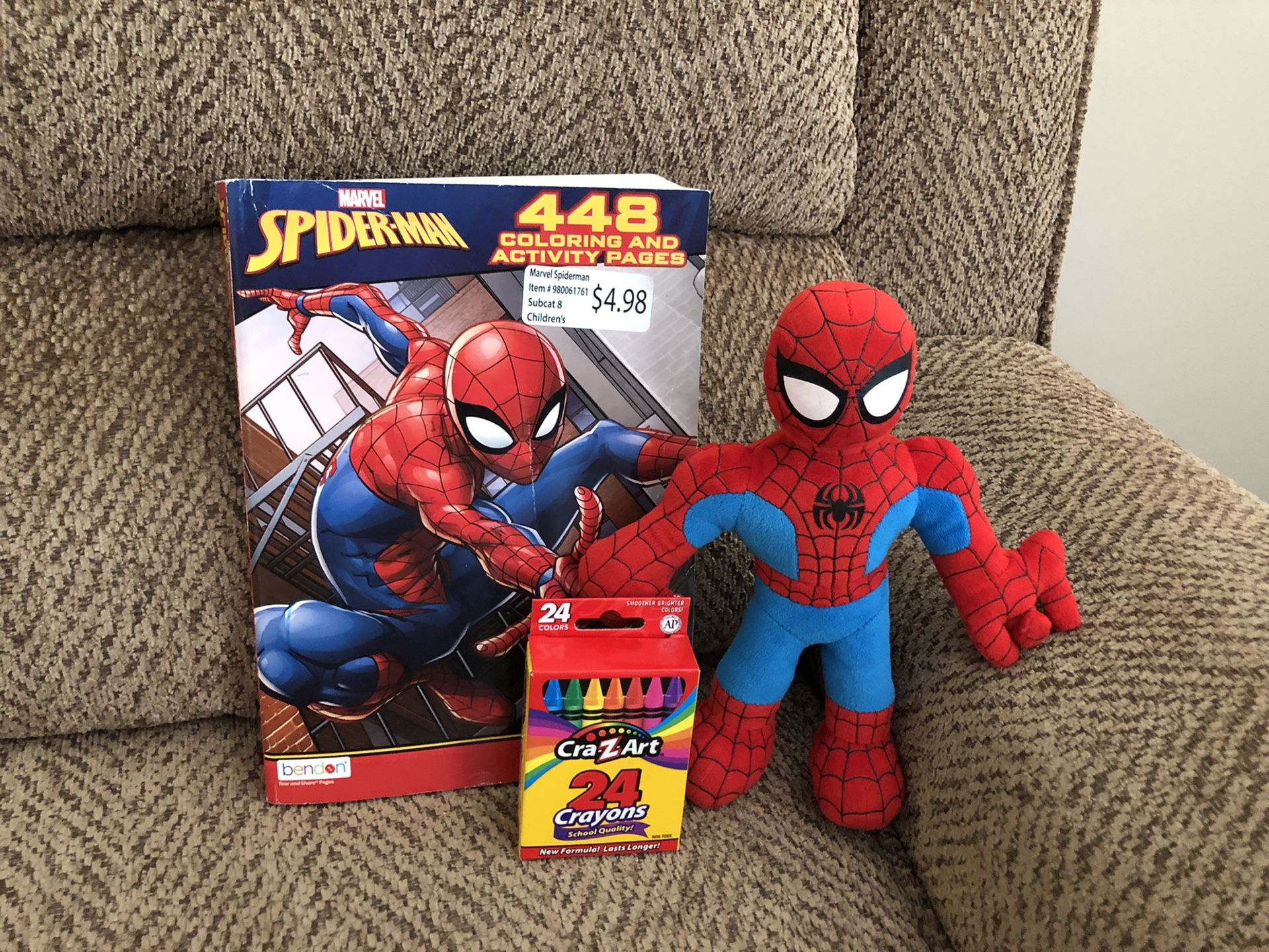 Spider-Man plush toy with new coloring book and crayons