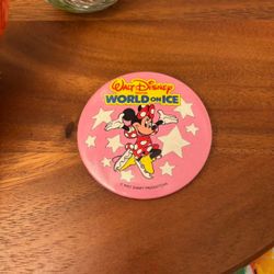 Walt Disney Productions World on Ice Vintage Collectible Minnie Mouse Pin Button - Imperfection Condition due to Age Stain