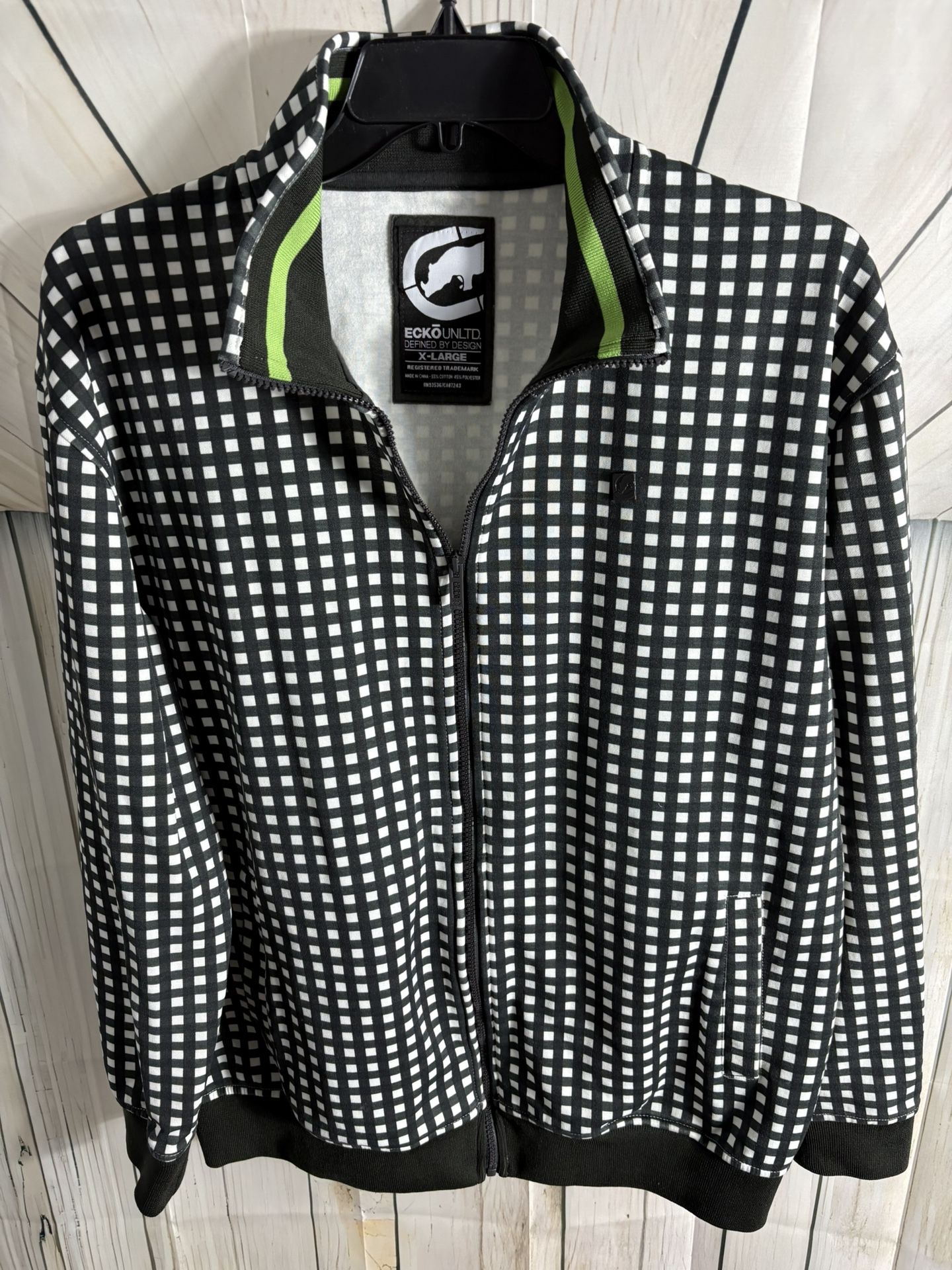 Ecko Vtg Unlimited Full Zip Track Jacket Men’s XL Black/White/Checkered 