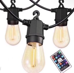 Outdoor String Lights 48Ft, Outdoor Lights Waterproof with 18 Shatterproof Bulbs, Personalized 8 Lighting Modes Remote Control Patio Lights for Patio